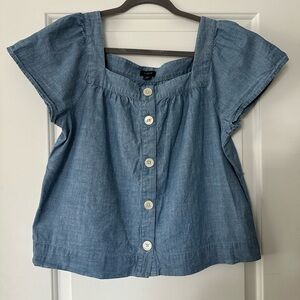 J.Crew Factory Square-neck button-front chambray top. Size M